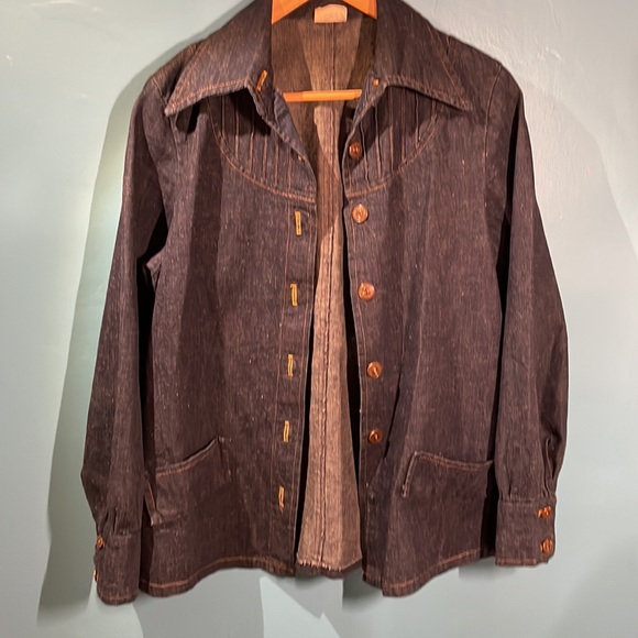 Remington VINTAGE 1970s dagger collar denim shacket ladies 12 - Picture 2 of 6